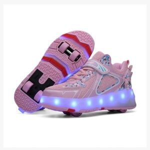 Kids Roller‎ Skating Shoes LED Glow USB Charging Four Wheel Beginner NIB Size 3